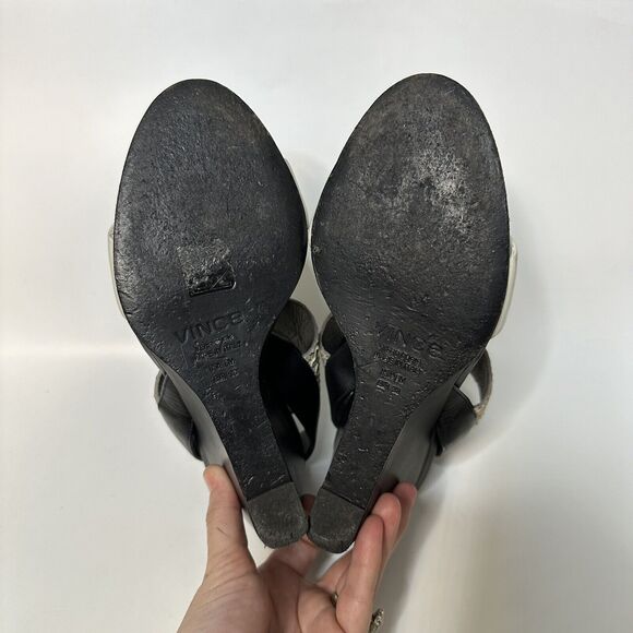 VINCE Kyra Snake Embossed Leather Wedge Sandals Black White Sz 8 39 - Picture 8 of 9